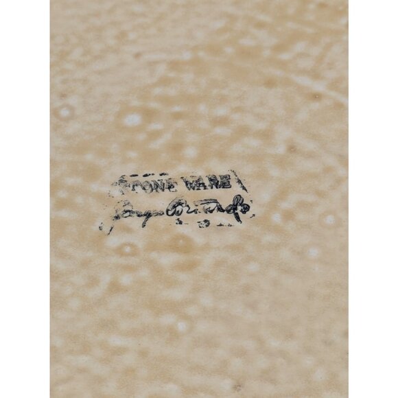 Artisan Stoneware Pottery Centerpiece Serving Bowl Blue Flowers Tan Salt Glaze - Picture 8 of 8